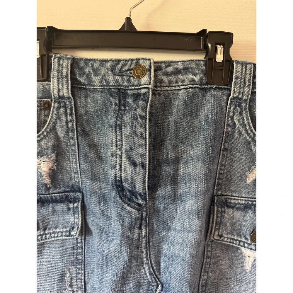 Michael Kors Denim Cargo Mini Skirt‎ Distressed Frayed Hem Women's Size 10